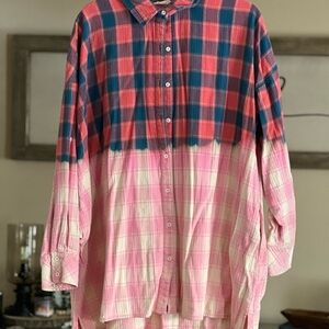 Plaid Button Down Shirt - Pink and Blue